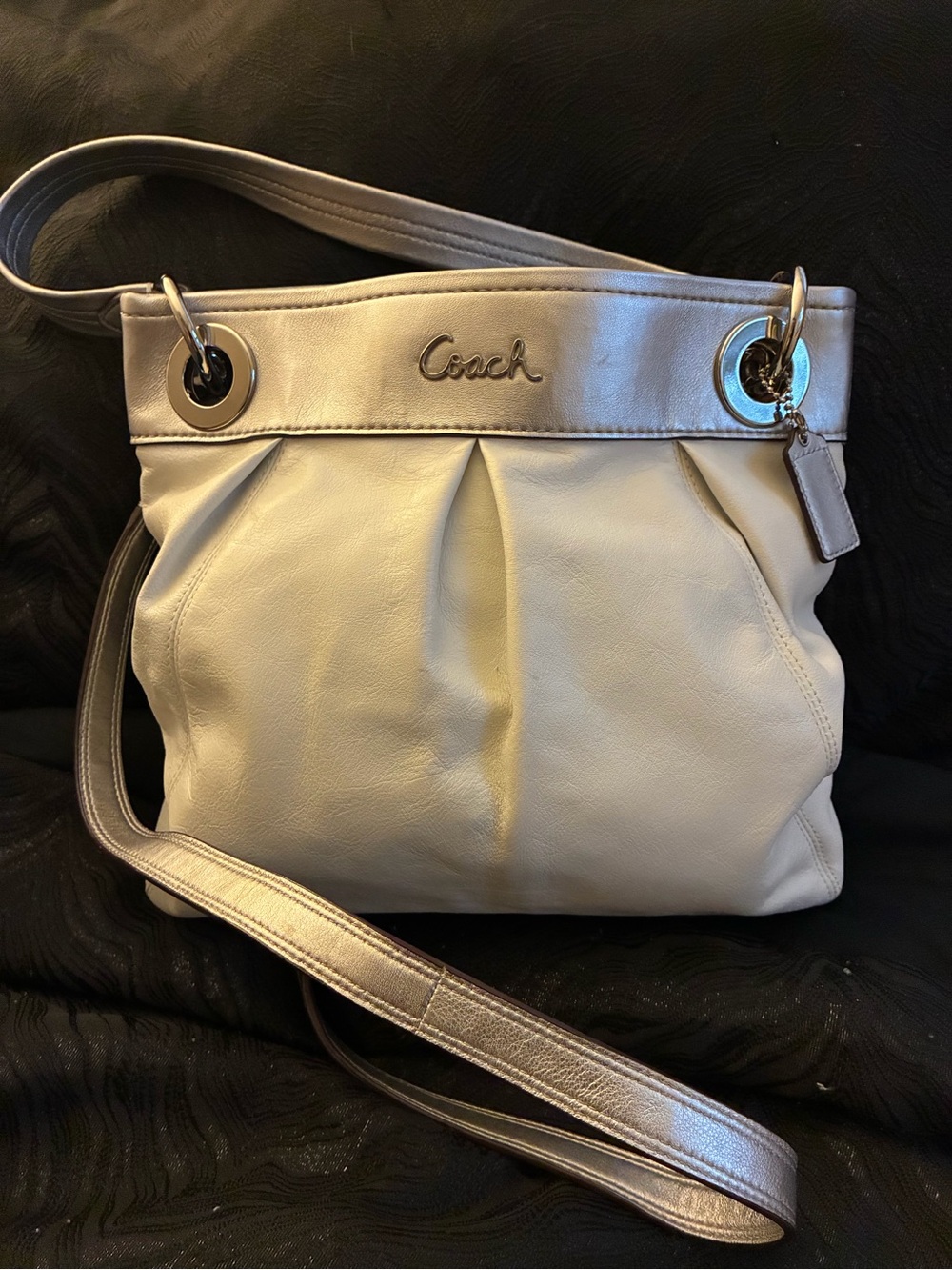 Coach Cream Leather Shoulder Bag with Silver Trim